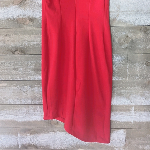 Red Fitted Asymmetric Keyhole Back Dress Small - Picture 5 of 7
